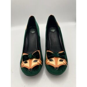 T.U.K. Womens Faux Suede Leather Fox Heels Shoes Green Orange Size 10
